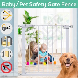 Auto Close Safety Baby Gate (Bar / Mesh) - Indoor Infant Kids Child Dog Pets Gates - Dual Locking Pressure Mount Stair Doorway Fence