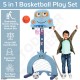 5-in-1 Basketball Stand Sport Toy Set - Basketball Hoop Soccer Goal Hockey Hula Hoop Musical Box - Indoor Outdoor Gift