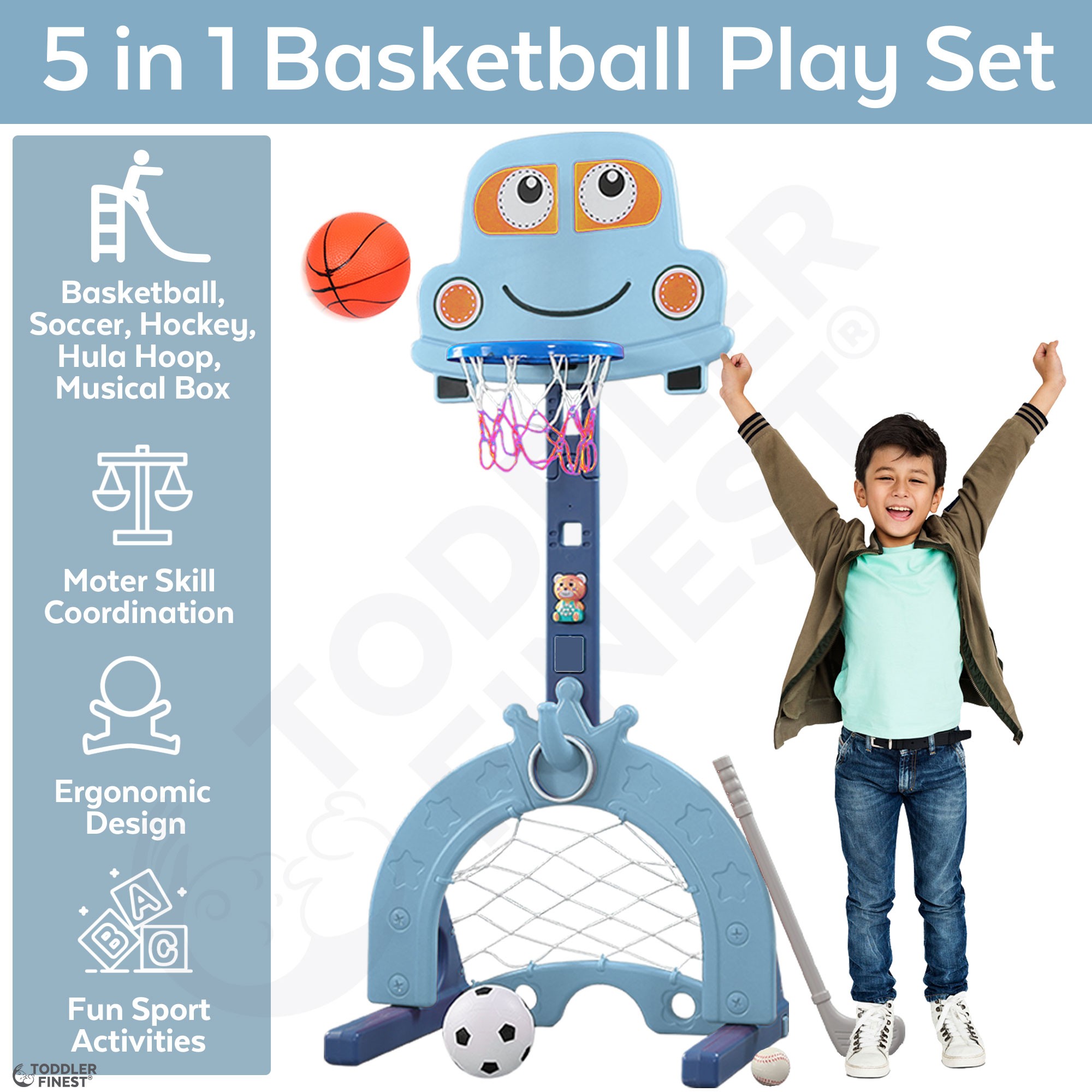 Basketball Hoop Set Mini Indoor Basketball/Ring Toss/Soccer Goal Toy for Baby Kids Boys Girls Outdoor Play Sport Best Gift for Birthday Adjustable 4 in 1 Sports Activity Center 