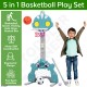 5-in-1 Basketball Stand Sport Toy Set - Basketball Hoop Soccer Goal Hockey Hula Hoop Musical Box - Indoor Outdoor Gift