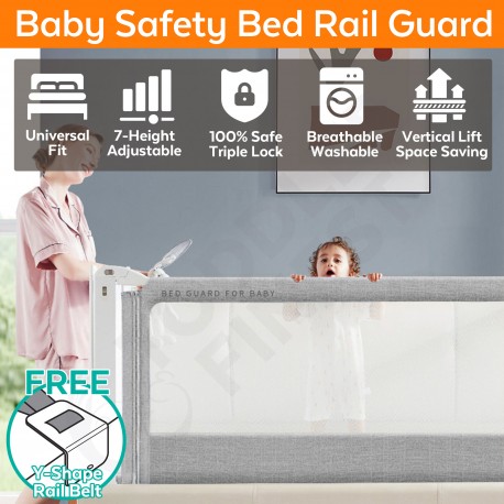 Baby Bed Rail Guard Fence - Safety Bedrail Side Bumper - Vertical Lift 7 Adjustable Height Gate - Anti Fall Triple Lock