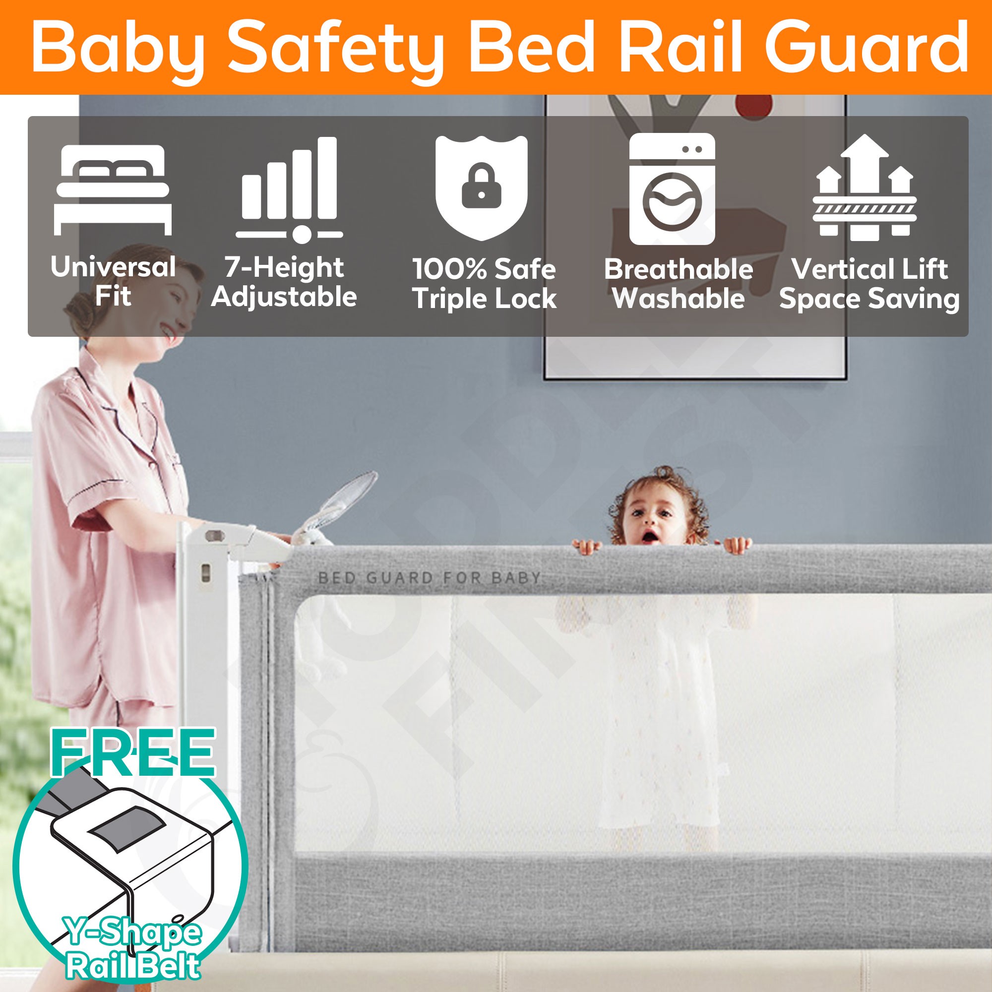 XDAILUYYDS Barriere de Lit avec Poches,Barriere de Securite Enfant  Lit,Toddler Bed Guard,Bed Rail for Toddlers,Barrière De Protection De Lit  pour