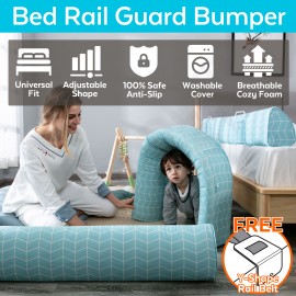 Adjustable Bed Rail Guard Bumper - Baby Firm Foam Safety Guardrail - Toddler Side Pillow Pad Washable Cover (1.8m, Blue)