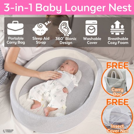 V VOCNI Baby Nest,Baby Lounger Portable Travel Infant Baby Bed Newborn Biomimicry Multifunctional Travel Bed with Bumper Baby Bassinet for Bed 