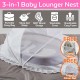 3-in-1 Baby Lounger Nest with Mosquito Net - Infant Portable Crib Bassinet Bag - Newborn Co-Sleeping Bionic Bumper Bed
