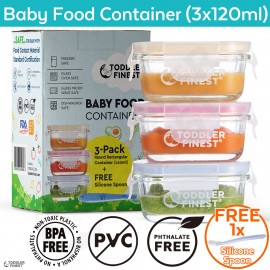 Baby Food Storage Glass Containers Set - Stackable BPA-Free Snack Jars - Freezer Microwave Dishwasher Safe (3 Pack)