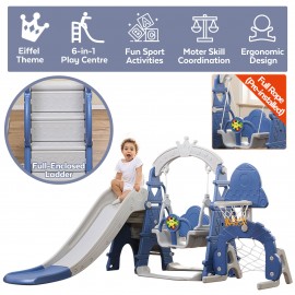 6-in-1 Slide Swing for Kids Toddlers - Sport Center Playset - Play Slide, Swing, Climber, Basketball,Soccer, Musical Box