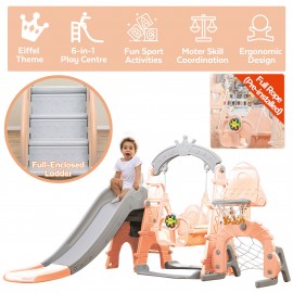 5-in-1 Slide Swing for Kids Toddlers - Sport Center Playset - Play Slide, Swing, Climber, Basketball Hoop, Musical Box