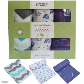 Muslin Baby Swaddle Blanket - 100% Bamboo Organic Towel Wrap - Stroller Nursing Cover Nap Burp Cloth Car Canopy Gift Set