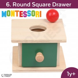 Round Square Drawer - Montessori Kids Early Learning Toy - Shape Size Color Pattern Sorting Puzzle - Baby Toddler Preschool