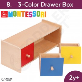 3-Color Drawer Box - Montessori Kids Early Learning Toy - Shape Size Color Pattern Sorting Puzzle - Baby Toddler Preschool