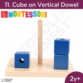 Cube On V. Dowel - Montessori Kids Early Learning Toy - Shape Size Color Pattern Sorting Puzzle - Baby Toddler Preschool