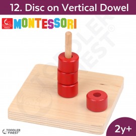 Disc On V. Dowel - Montessori Kids Early Learning Toy - Shape Size Color Pattern Sorting Puzzle - Baby Toddler Preschool