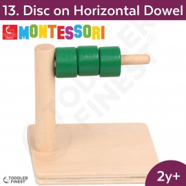 Disc On H. Dowel - Montessori Kids Early Learning Toy - Shape Size Color Pattern Sorting Puzzle - Baby Toddler Preschool