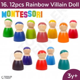 12pcs Rainbow Villain Doll - Montessori Kids Early Learning Toy - Shape Size Color Pattern Sorting Puzzle - Baby Toddler Preschool