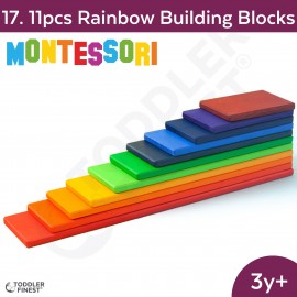 11pcs Rainbow Building Block - Montessori Kids Early Learning Toy - Shape Size Color Pattern Sorting Puzzle - Baby Toddler Preschool
