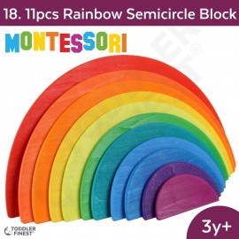 11pcs Rainbow Semicircle Block - Montessori Kids Early Learning Toy - Shape Size Color Pattern Sorting Puzzle - Baby Toddler Preschool