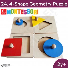 4-Shape Geo. Puzzle - Montessori Kids Early Learning Toy - Shape Size Color Pattern Sorting Puzzle - Baby Toddler Preschool