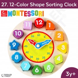 12-Color Shape Sorting Clock - Montessori Kids Early Learning Toy - Shape Size Color Pattern Sorting Puzzle - Baby Toddler Preschool