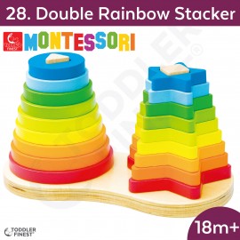 Double Rainbow Stacker - Montessori Kids Early Learning Toy - Shape Size Color Pattern Sorting Puzzle - Baby Toddler Preschool