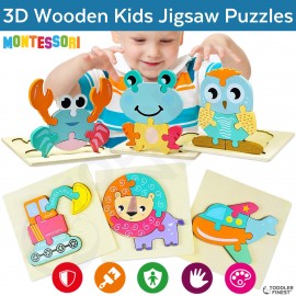 3D Wooden Jigsaw Puzzles for Kids - Baby Toddler Preschool Learning - Children Boy Girl Early Educational Game Toy (3y+)