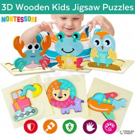 3D Wooden Jigsaw Puzzles for Kids - Baby Toddler Preschool Learning - Children Boy Girl Early Educational Game Toy (12m+)
