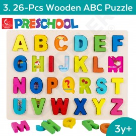 26-Pcs Wooden ABC Puzzle - Preschool Kids Early Learning Toy - Wooden Building Block Shape Color Pattern Sorting Puzzle