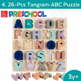 26-Pcs Tangram ABC Puzzle - Preschool Kids Early Learning Toy - Wooden Building Block Shape Color Pattern Sorting Puzzle