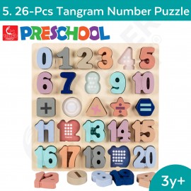26-Pcs Tangram Number Puzzle - Preschool Kids Early Learning Toy - Wooden Building Block Shape Color Pattern Sorting Puzzle