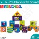 12-Pcs Blocks with Sound - Preschool Kids Early Learning Toy - Wooden Building Block Shape Color Pattern Sorting Puzzle