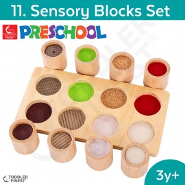 Sensory Blocks Set- Preschool Kids Early Learning Toy - Wooden Building Block Shape Color Pattern Sorting Puzzle