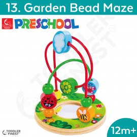 Garden Bead Maze - Preschool Kids Early Learning Toy - Wooden Building Block Shape Color Pattern Sorting Puzzle