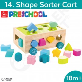 Shape Sorter Cart - Preschool Kids Early Learning Toy - Wooden Building Block Shape Color Pattern Sorting Puzzle