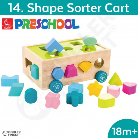 Shape Sorter Cart - Preschool Kids Early Learning Toy - Wooden Building Block Shape Color Pattern Sorting Puzzle