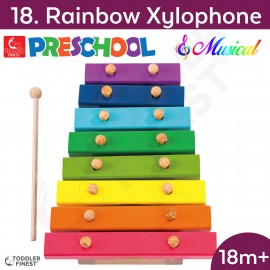 Rainbow Xylophone - Preschool Kids Early Learning Toy - Wooden Building Block Shape Color Pattern Sorting Puzzle