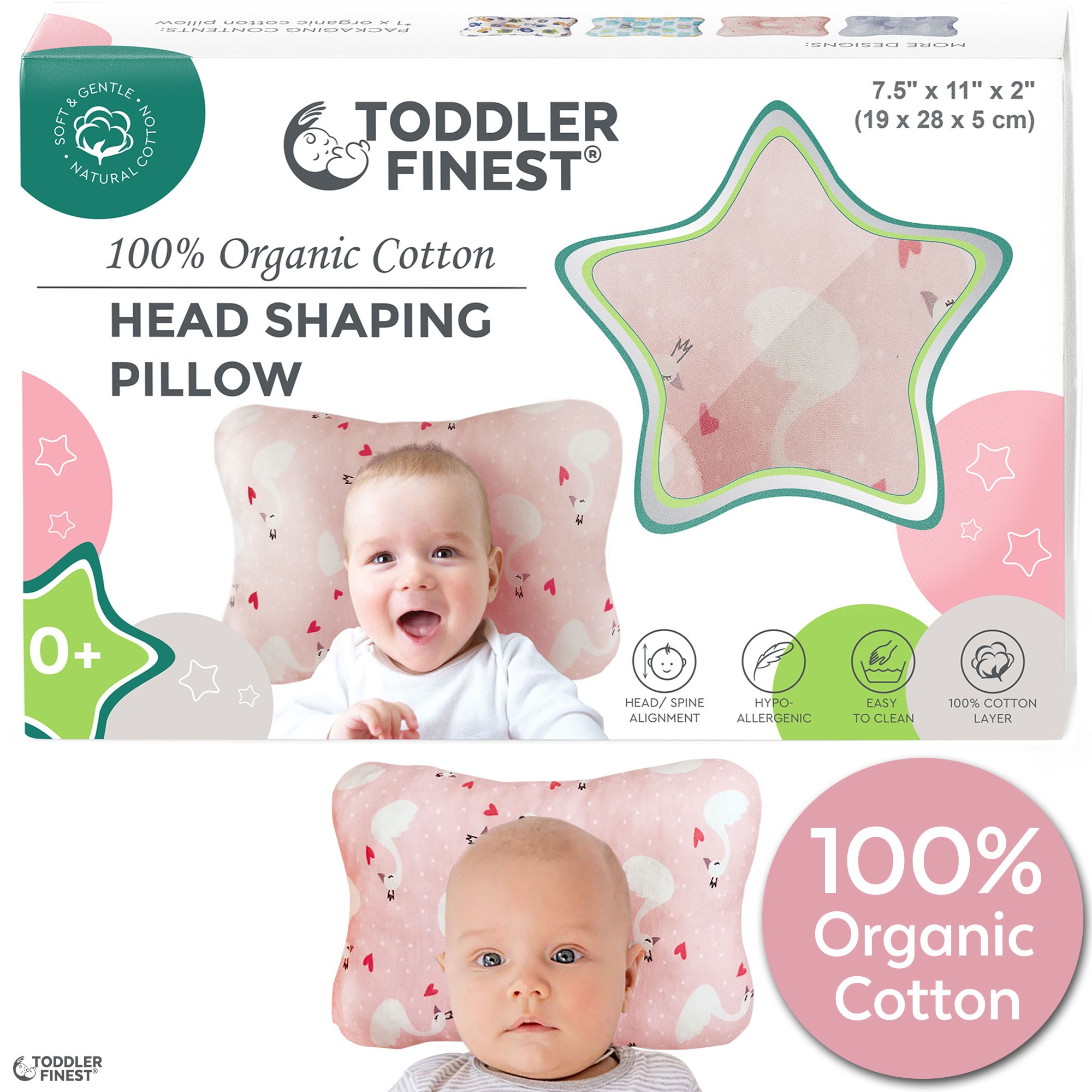 Baby Head Shaping Pillow/Baby Sleep Positioner for Neck Premium Baby Anti Flat Head Pillows for Sleeping Support Organic Baby Pillow with Infant Pillow Cover and Security Blanket for Newborn 