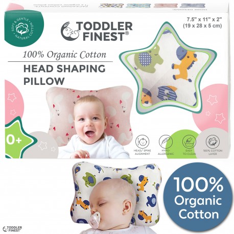 Baby Head Shaping Pillow - Organic Cotton 3D Air Mesh Breathable - Infant Sleep Positioner Cushion - Prevent Flat Head