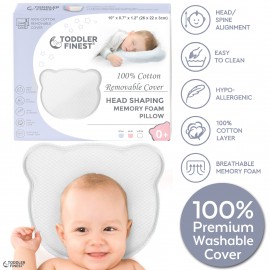 Baby Head Shaping Pillow - Memory Foam with Washable Cotton Cover - Infant Sleep Positioner Cushion - Prevent Flat Head