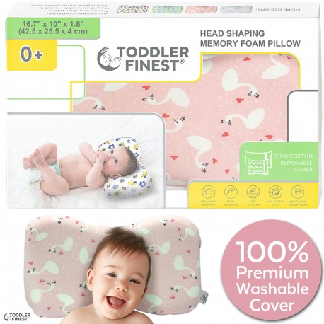 Baby Head Shaping Pillow - Memory Foam with Washable Cotton Cover - Infant Sleep Positioner Cushion - Prevent Flat Head