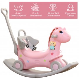 4-in-1 Rocking Horse - Push Glider Pony Rocker Toy - Musical Player Riding Chair - Ride On Rocking Animal Indoor Outdoor