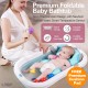 3-in-1 Foldable Baby Bath Tub - Soft Hypoallergenic Cushion Insert - Smart Thermo Sensor - Lightweight Portable Bathtub