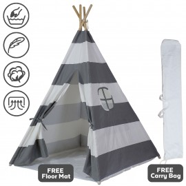 Teepee Tent for Kids - Indoor Outdoor Tipi Play Tents Camping Playhouse - 100% Cotton, Waterproof Mat, Portable Case