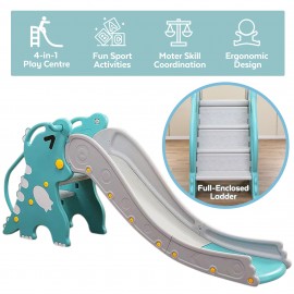 4-in-1 Slide for Kids Toddlers - Sport Center Playground Playset - Play Slide, Climber, Basketball, Hoop (Dinosaur)