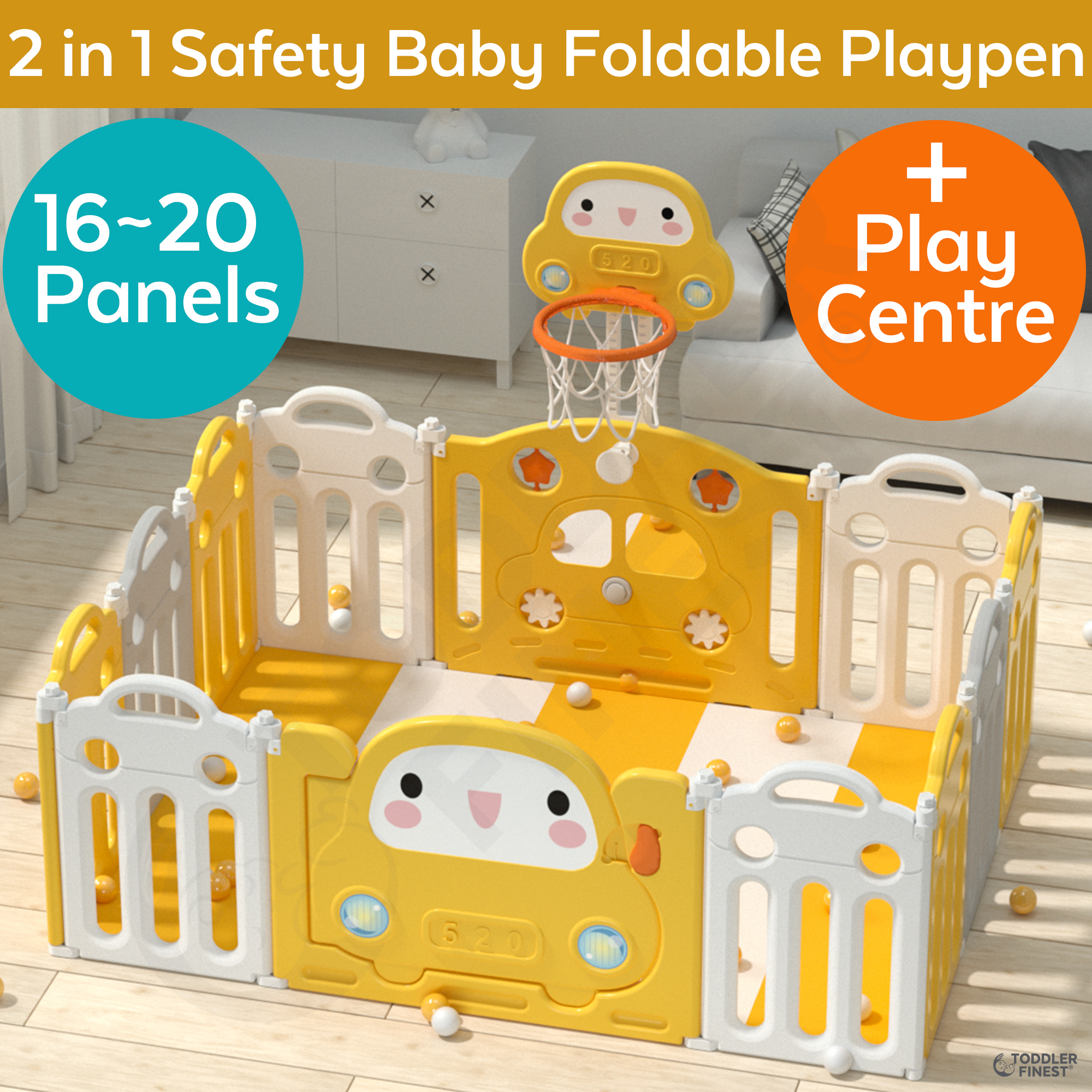 Baby Playpen Foldable 16 Panel Activity Center Safety Playard with Lock Door,Kids Fence Indoor Outdoor,Free Installation,Double Layer Clasp and Anti-Slip Base for Children 10 Months~6 Years Old