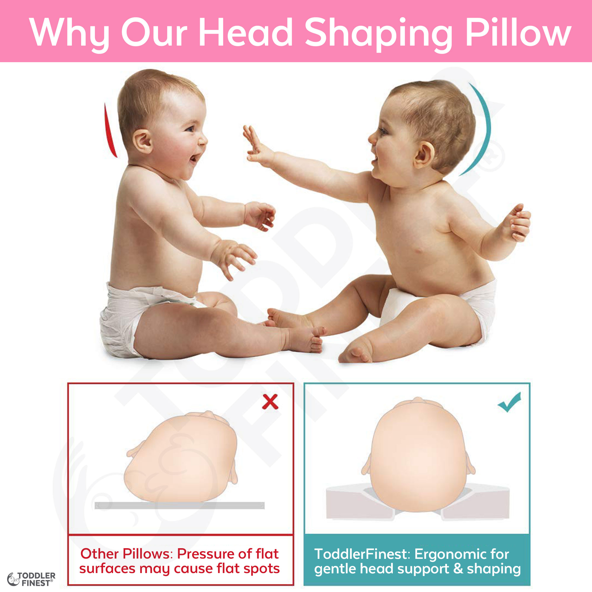 Baby Head & Neck Pillow for Newborn Breathable 3D Air Mesh Organic Cotton Protection for Flat Head Syndrome Star Pink 