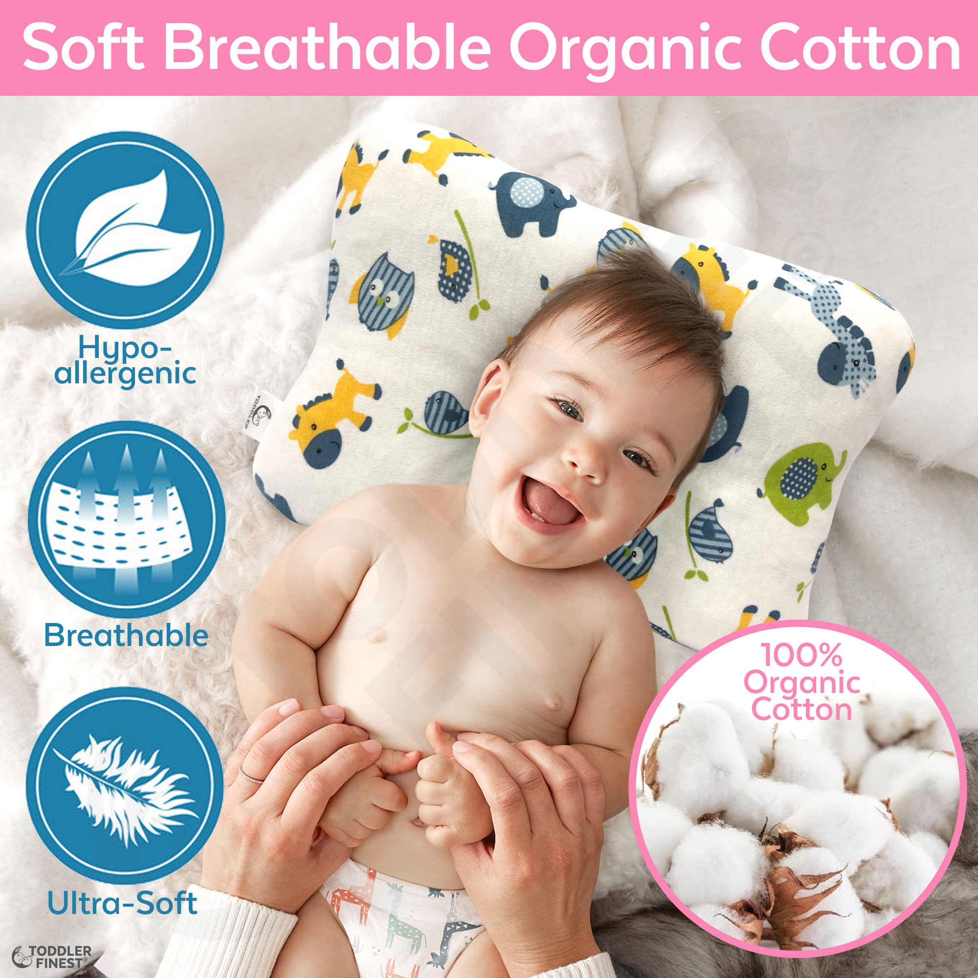 Flower Protection for Flat Head Syndrome Baby Pillow for Newborn Tinabless Infant Pillow Breathable 3D Air Mesh Organic Cotton