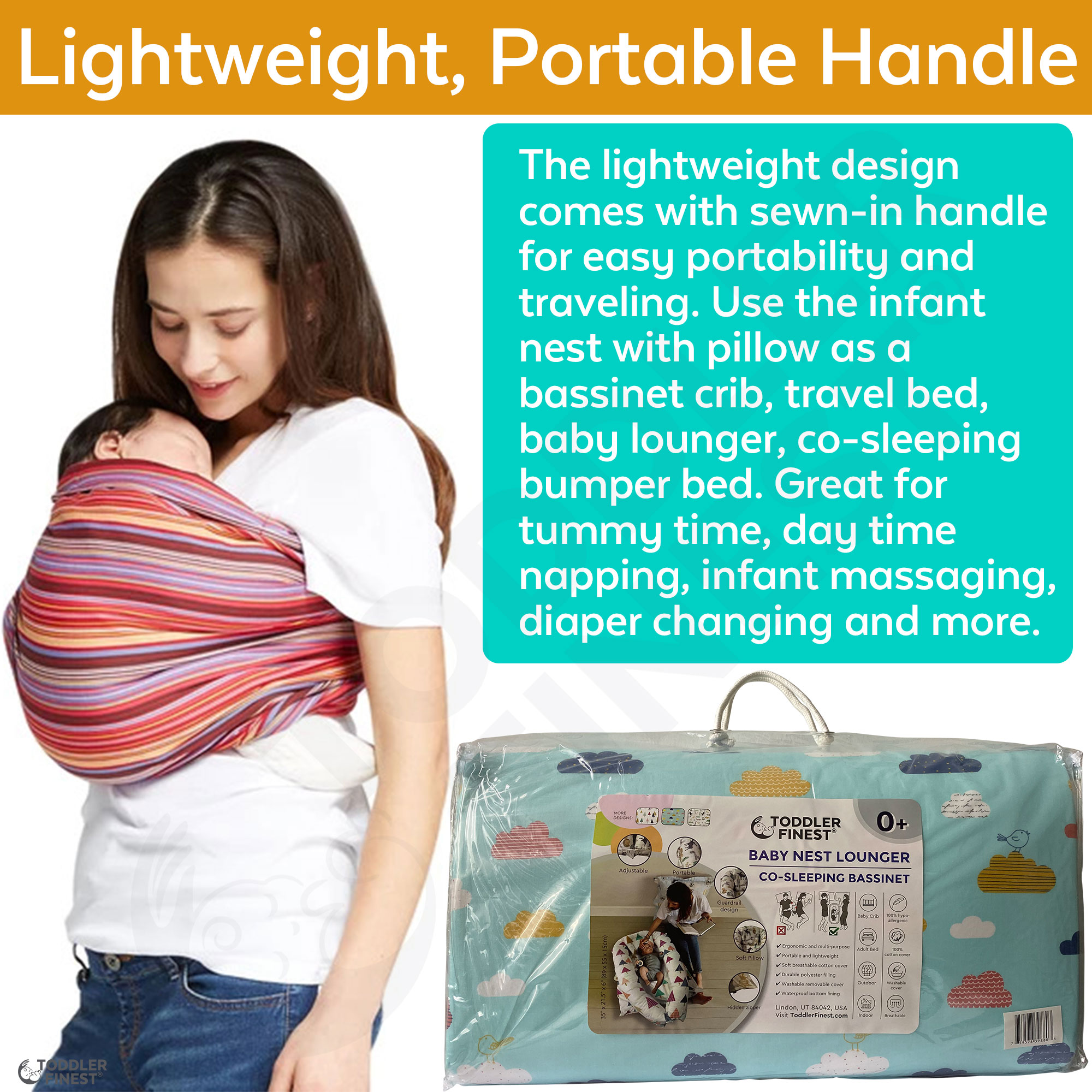 Travel Portable Nap Adjustable for Newborn Lounger Baby Gifts Essential Bed fits in Suitcase Macl Baby Lounger Sleeper Nest with Pillow Co-Sleeping Nest Newborn Cotton Lounger 